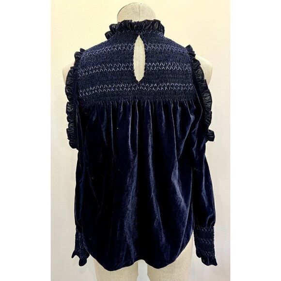 Joie Aneisha Velvet Cold-Shoulder Smocked Top in Midnight Sky Size XS - Picture 5 of 9